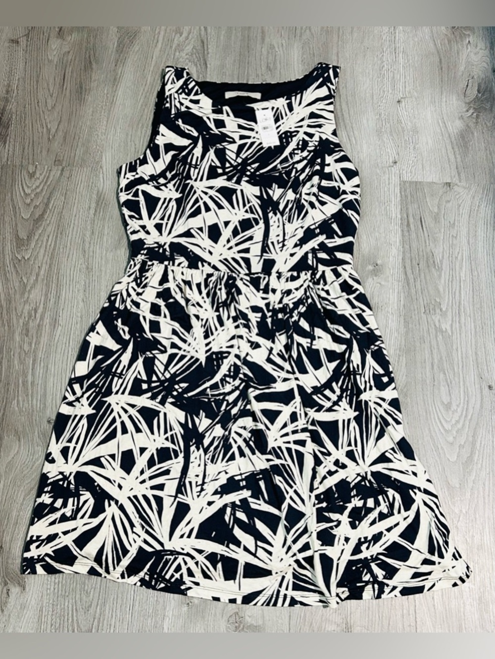 LOFT Black and White Palm-Print Midi Dress